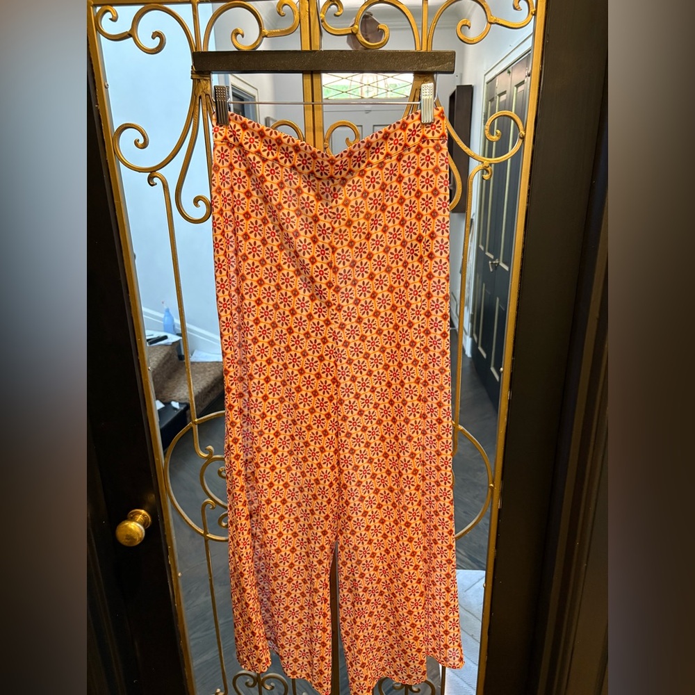 House of Harlow 1960 Orange and Red Wide Leg sheer pants elastic m flare palazzo